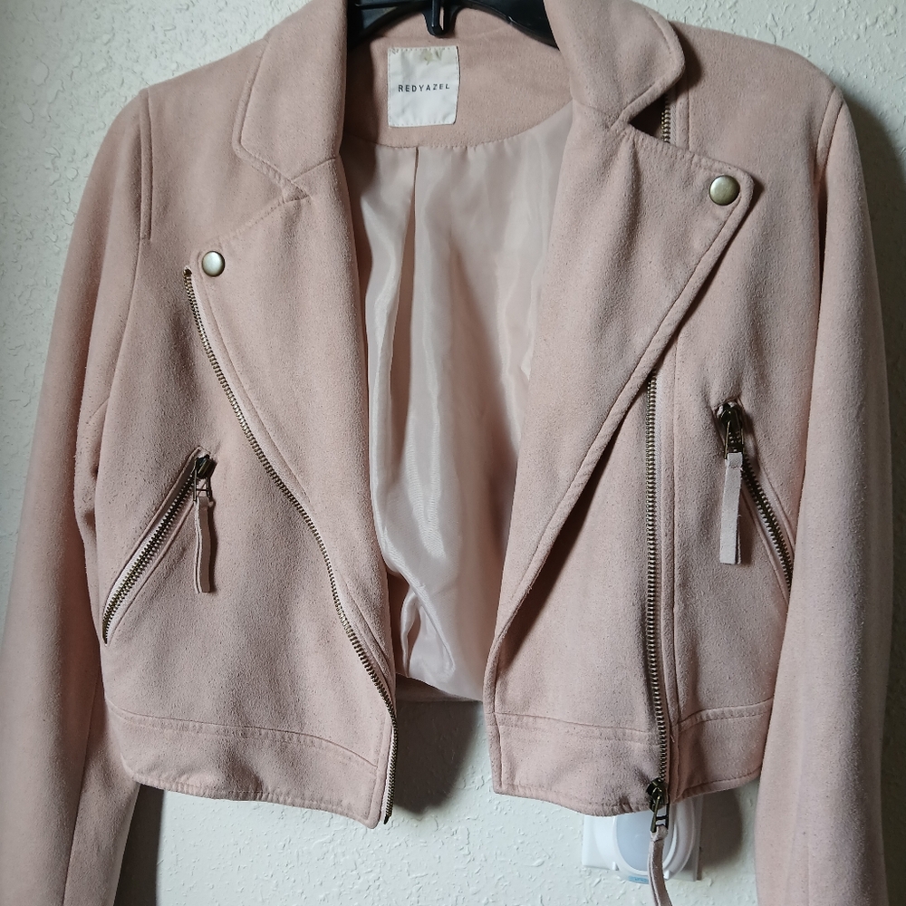 Pink Leather Moto Jacket Asymmetrical Zip